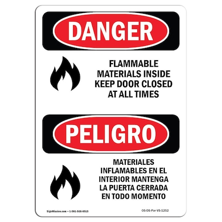 Signmission Safety Sign, OSHA Danger, 10" Height, Aluminum, Flammable Materials Inside Spanish OS-DS-A-710-VS-1252